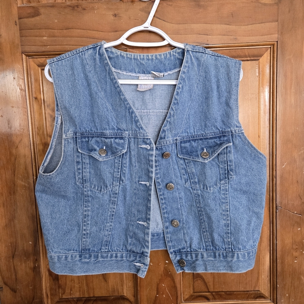 Sugar Blues 100% Cotton Vintage Jean Trucker Vest Womens Sz Large EUC - Picture 2 of 7